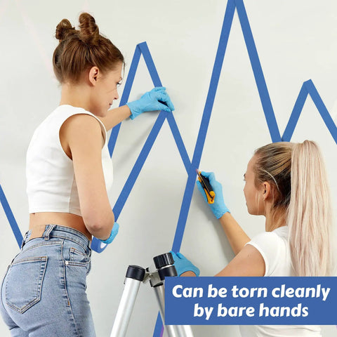 Two women applying Blue Painter Tape Bulk Pack 20 Rolls 1 Inch By 55 Yards Masking Tape For Wall Painting Indoor Outdoor Projects Safe Clean Lines