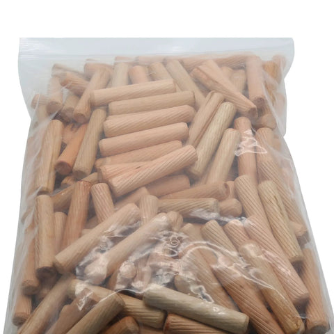 Wood Dowel Pins Set 100 Pack 10mm X 50mm Beveled Fluted Hardwood Dowels Kiln Dried Eucalyptus in a clear bag