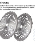 Two Pack 10 Inch 80T Carbide Tip Brush Cutter Blades For Trimmers And Weed Eaters Premium Stainless Steel
