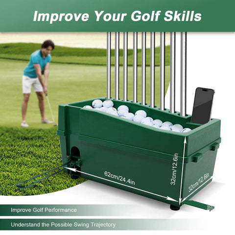 Automatic Golf Tee Machine With 100 Ball Capacity Indoor Use Golf Ball Dispenser With Batting Stand Durable ABS Construction shown on grass