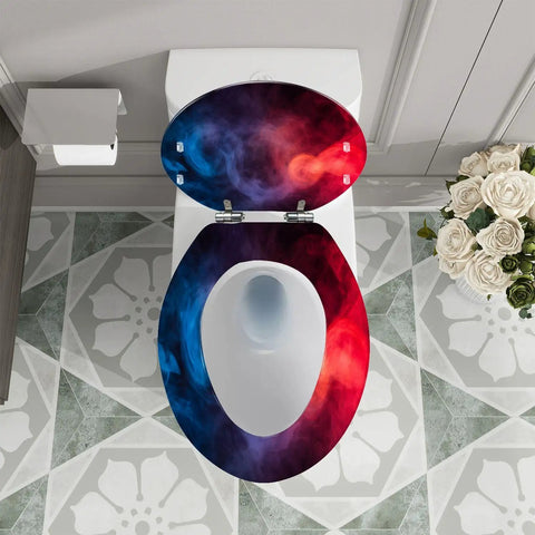 Toilet Seat Elongated Resin for Halloween Decor with colorful smoke design, measuring 14.5" x 18.5" for most toilets.