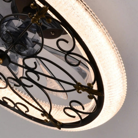 Arranmorelighting Caged Ceiling Fan with Lights Remote Control (#3) close-up of rustic metal chandelier with glass light.