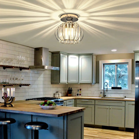 Sleek Modern Semi Flush Mount Ceiling Light Fixture With E26 Base Cool Crystal Mini Chandelier In Chrome Silver in kitchen