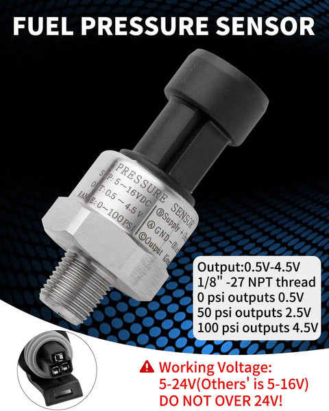 0 To 100 Psi Fuel Oil Pressure Sensor Transducer With Plug And Play Harness Kit One Eighth Inch NPT Thread Stainless Steel 316