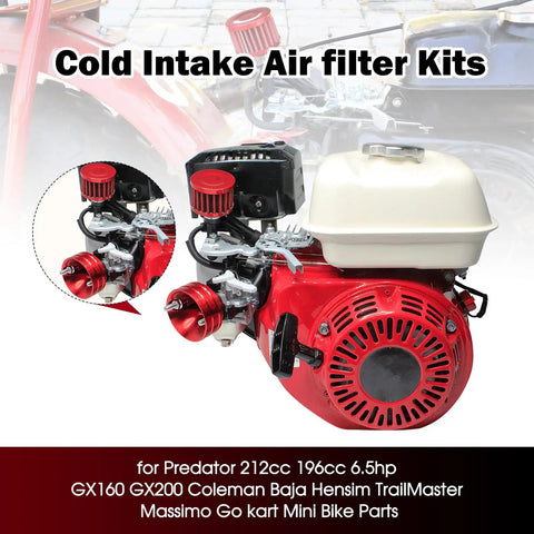 Cold intake air filter kit for Predator 212cc and 196cc engines with improved airflow components and tools