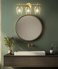 Gold Three Light Vanity Light Over Mirror For Bathroom Modern Wall Mount With Glass Shades Champagne Brass Finish UL Listed