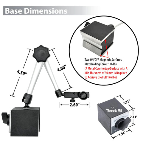 Dial indicator with magnetic base holder and adjustable tripod stand, 0-1 inch range, by Amazon (DIMR-0105)