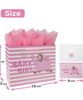Large Pink Gift Bag Set With Greeting Card And Tissue Paper For Baby Girl Baby Shower And Kids Birthday Party 13 Inch By 5.2 Inch By 10.2 Inch 1 Pc 3D Elephant Design