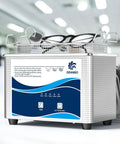 Clean As A Whistle And Built Different For Gritty Grime 40 Khz Ultrasonic Cleaner with glasses in mesh basket.