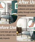 Easy Slide On Bed Frame Guard Socks 8 Piece Set Shin Buster Protectors on bed corners showing safety before and after use.
