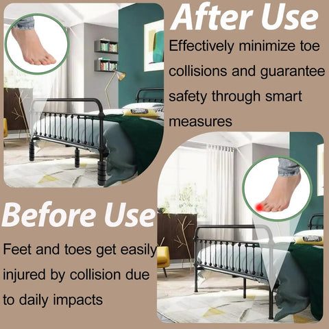 Easy Slide On Bed Frame Guard Socks 8 Piece Set Shin Buster Protectors on bed corners showing safety before and after use.