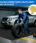 Heavy Duty Garage Floor Mat With Adhesive Backing For Under Car Work Area Oil And Water Resistant Grippy Non Slip Protector