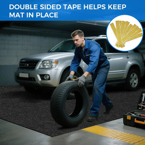 Heavy Duty Garage Floor Mat With Adhesive Backing For Under Car Work Area Oil And Water Resistant Grippy Non Slip Protector