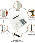 Heavy Duty Drywall Anchors And Screws Kit With 100 Self Drilling Plastic Anchors, 100 Size 8 Phillips Screws, And PH2 Bit in case