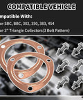 Heavy Duty 3 Inch Copper Exhaust Flange Collector Gasket Kit With 6 Pcs M10 304 Stainless Steel Bolts And Nuts for SBC BBC 302 350 383 454.