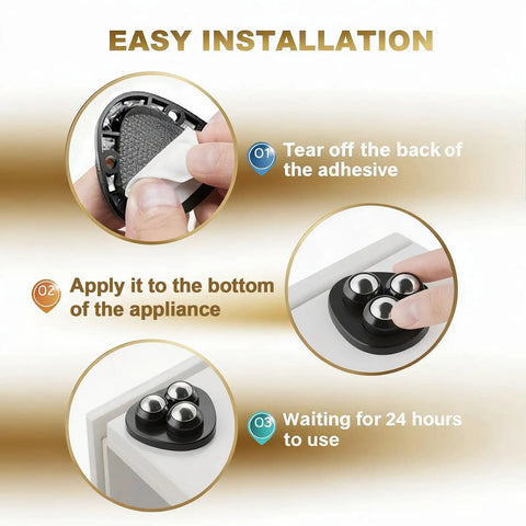 Self Adhesive Appliance Sliders 24 Pack Heavy Duty Furniture Movers For Kitchen Counter And Mini Appliances Easy Peel And Stick Roller Pads Slide With Zero Sweat installation steps image showing adhesive application.