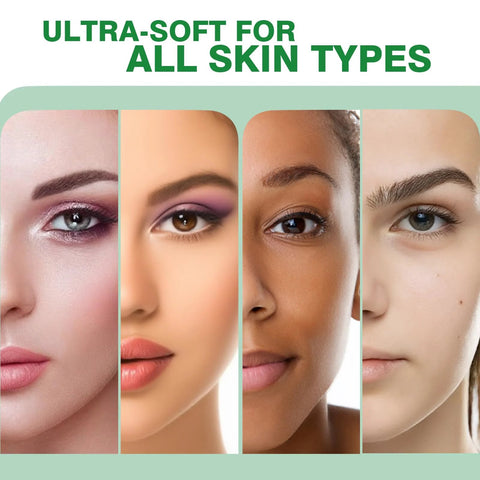 Eyelid wipe banner with four close-up faces showing diverse skin tones; suitable for all skin types.