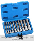 M Type Spline Bit Socket Set With S2 Alloy Bits And Chromium Vanadium Sockets in blue storage case, 10-piece