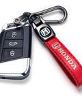 Hella Durable Red Leather Auto Keychain With Slick Zinc Alloy Strap Tough Key Fob Lanyard For Honda Accord Civic Crv Pilot.