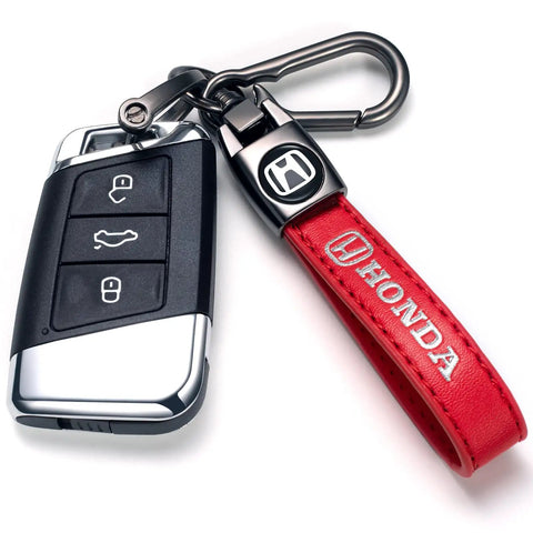 Hella Durable Red Leather Auto Keychain With Slick Zinc Alloy Strap Tough Key Fob Lanyard For Honda Accord Civic Crv Pilot.