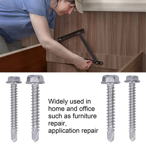Stainless Steel Self Tapping Screws Kit With Hex Drive For Quick Furniture Repair And Home Installations Includes Two Sizes 4.2x32mm