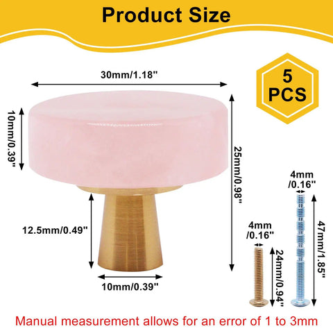 Rose Quartz Cabinet Knobs Set Pink Crystal Drawer Pulls With Brushed Brass Base dimensions and size details