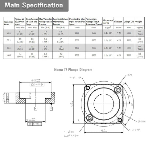 Technical diagram and specifications for Harmonic Gear Drive Reducer 100 To 1 Small Strain Wave Gearbox Rotary Actuator with Flange Output