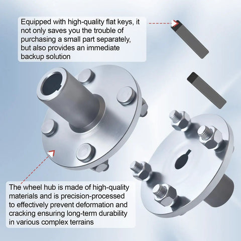 Heavy Duty Four Lug Go Kart Live Axle Hub with One Inch To Three Quarter Step Down Shafts features high-quality materials and flat keys.