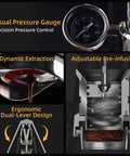 Manual Espresso Maker Set Hand Press Espresso Machine With Dual Lever And 12 Bar Pressure Profiling features visual pressure gauge, dynamic extraction, adjustable pre-infusion, and ergonomic dual-lever design.