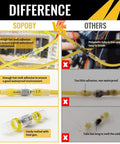 Comparison showing self soldering heat shrink solder seal wire connectors bundle waterproof insulated butt splice terminals for marine boat truck automotive electrical repairs quick durable connections for outdoor use pro grade versus others.