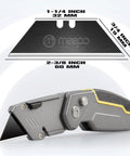 50 Pack Utility Knife Blades With Blackened SK-5 Steel For Box Cutters, blade dimensions in mm and inches with utility knife