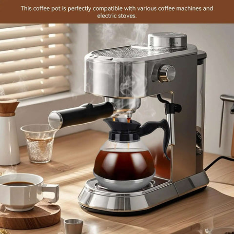 Universal Coffee Pot Replacement Carafe With Tight Fit Spout And Black Grip For Commercial And Home Use on coffee machine