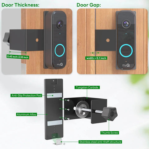 Anti Theft Doorbell Camera Mount For MyQ Video Doorbell With Anti Block Motion Sensor, Adjustable Bracket for homes and rentals.