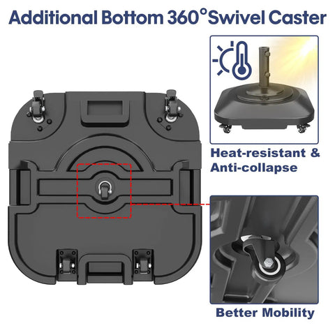Beefed Up Patio Umbrella Base With Wheels Fillable To 100 Lb Windproof with 360° swivel caster and heat-resistant design