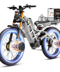Heavy Duty Fat Tire Electric Bike For Adults Packing 6000W Dual Motors featuring glowing wheels and a 500 lbs capacity.