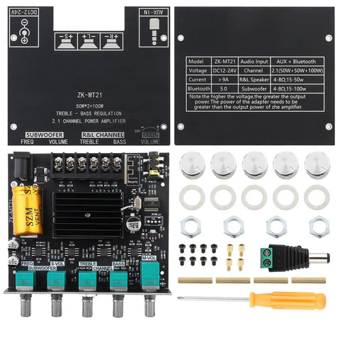Bluetooth Power Amplifier Board 2.1 Channel With Subwoofer 50W X 2 Plus 100W DC 12V To 24V DIY Audio Rig components