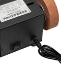 Close-up of Heavy Hitter Mini Belt Sander With 350W All Copper Motor, showing switch and power cord for workshop use.