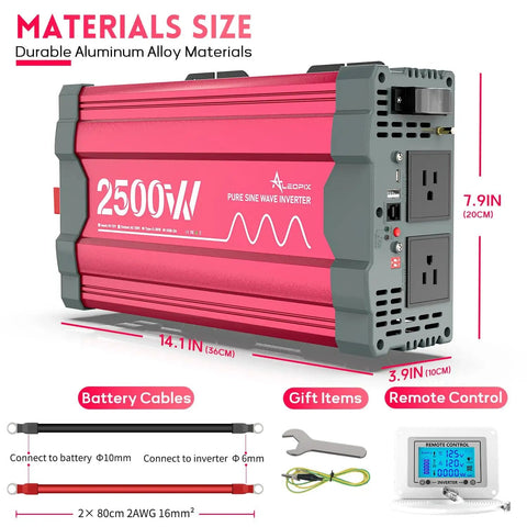 Power Up Anywhere With A 2500W Pure Sine Wave Inverter Includes Type-C Port, Two AC Outlets, Dual USB Ports, Remote Control
