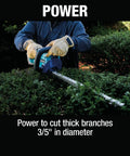 Person using 18V LXT Cordless Hedge Trimmer With 24 Inch Dual Action Blade Tool Only No Gas No Mess No Emissions on thick hedge