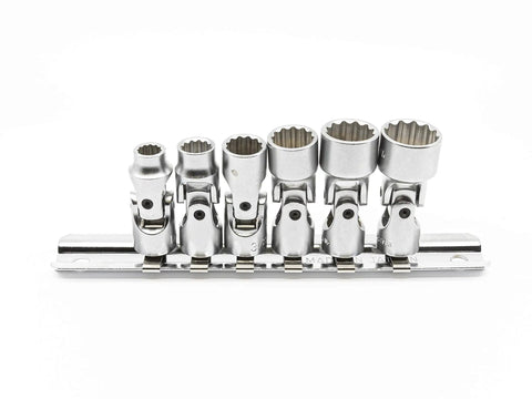 Six-Piece 1 Quarter Inch Drive SAE Universal Hand Socket Set With Rail Holder, 12-Point, CR-V Steel