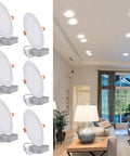 Six Pack 8 Inch LED Recessed Lights With Junction Box illuminating a living room with ultra-thin canless design, 6000K