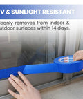 Applying Blue Painter Tape For Clean Edges Walls UV Resistant Painters Tape 14 Day Easy Removal 1.88 Inch By 60 Yard on window trim.
