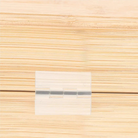 Close-up of clear hinge from 15Pcs Self Adhesive Acrylic Piano Hinges Flush Hinge Set for Jewelry Boxes Cabinets and Small Containers