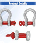 Street Savvy And Trail Tough 2Ton D Ring Shackles Rated At 4400 Lbs, Forged Steel Clevis Rigging Links for heavy lifting, red and silver finish.