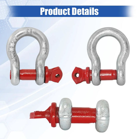 Street Savvy And Trail Tough 2Ton D Ring Shackles Rated At 4400 Lbs, Forged Steel Clevis Rigging Links for heavy lifting, red and silver finish.
