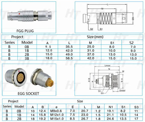 Egg CLL 3 Pin Circular Panel Mount Connector Push Pull Quick Lock Socket For Aviation, Medical, Test, Audio Video, Broadcasting, And Military Gear, Compatible With Lemo B Series And ODU L Series, brass connector and size chart