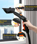 Heavy Duty 1800W Steam Cleaner Packing Five Bars Of Super Hot Vapor At 320F To Blast Away Grime Fast On Carpets Floors And Car Seats While Saving You Elbow Grease From A Big Two Point One Liter Tank Inside with adjustable steam settings and lock button.