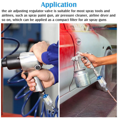 Application of Six Pack Of Small Water Oil Separator Filters For 1/4 Inch NPT Inlet And Outlet with spray and air tools