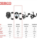 Comparison of Zebco Roam 30 spincast reels showing model ROAM3BK, ROAMBL, ROAMBL30, ROAMBK30 with specifications and features.