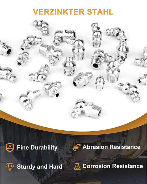 Grease Fittings Kit With 280 Pieces SAE And Metric Zerk Fittings Assortment Including 1/4-28 And 1/8-27 M6 M8 M10 displayed on white background